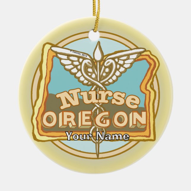 Décoration En Céramique Infirmière de l'Oregon Caduceus (Devant)