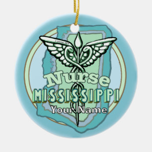 Décoration En Céramique Infirmière du Mississippi Caducée 