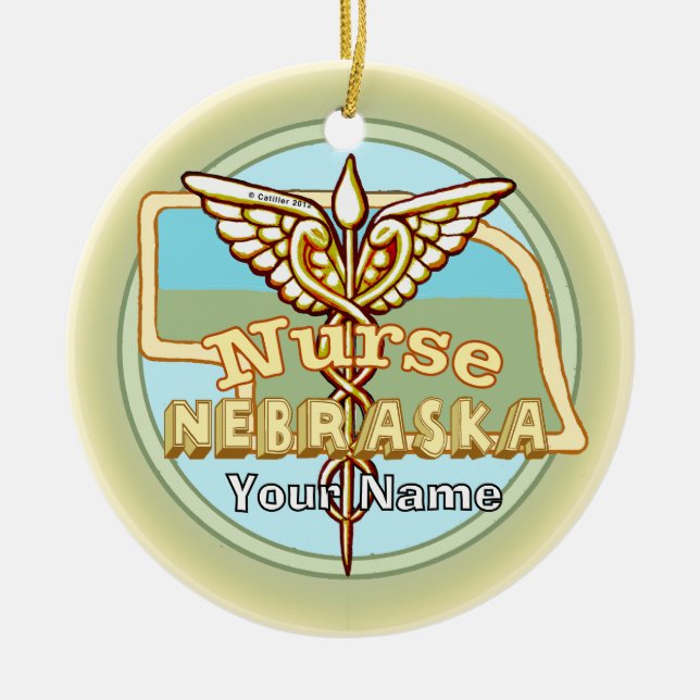 Décoration En Céramique Infirmière du Nebraska Caducée (Devant)