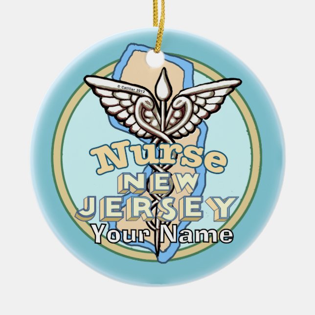 Décoration En Céramique Infirmière du New Jersey Caducée  (Devant)