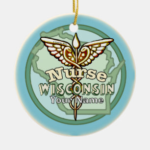 Décoration En Céramique Infirmière du Wisconsin Caducée