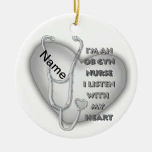 Décoration En Céramique Infirmière en gynécologie obstétrique Gray Heart
