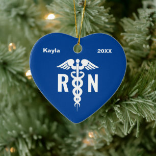 Décoration En Céramique Infirmière inscrite personnalisée Caduceus Coeur b
