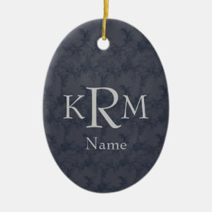Décoration En Céramique Initiales Monogramme Floral Noir Élégant
