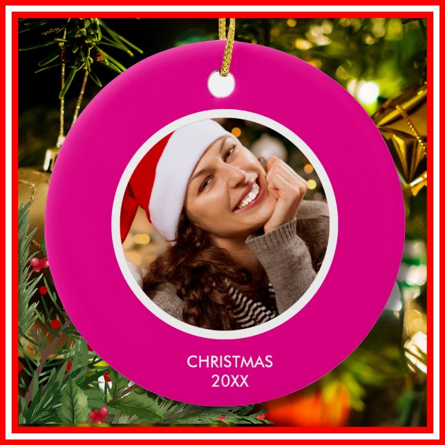 Décoration En Céramique Initiales Monogramme Modernes Rose & Blanc PHOTO (Pink & White Modern Initials Monogram PHOTO Ceramic Ornament)