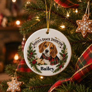 Décoration En Céramique Inspecteur des friandises du Père Noël Beagle pers