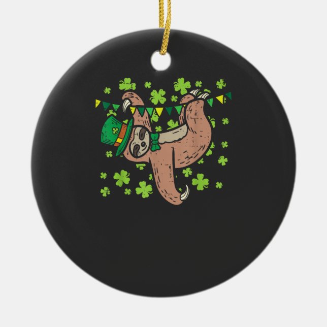 Décoration En Céramique Irish Leprechaun Sloth Shamrock St Patricks Day An (Devant)