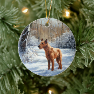 Décoration En Céramique Irish Terrier Laisser neiger Noël