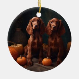 Décoration En Céramique Irlandais Red Setter Chiot Automne Citrouille de p
