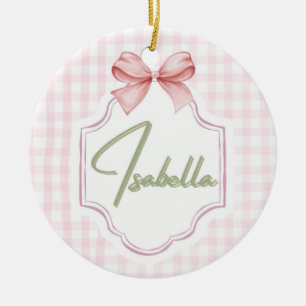 Décoration En Céramique Isabella Personnalisé Pink Bow & En vichy Imprimer