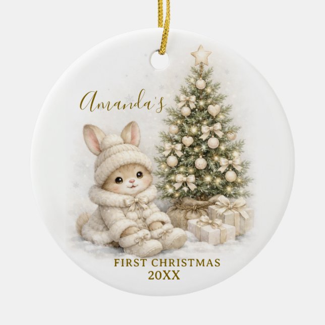 Décoration En Céramique Ivory Bunny Rabbit First Christmas Keepsake Girl (Devant)