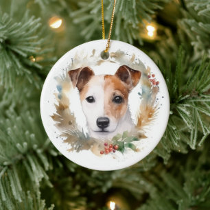 Décoration En Céramique Jack Russell Christmas Wreath Festive Pup