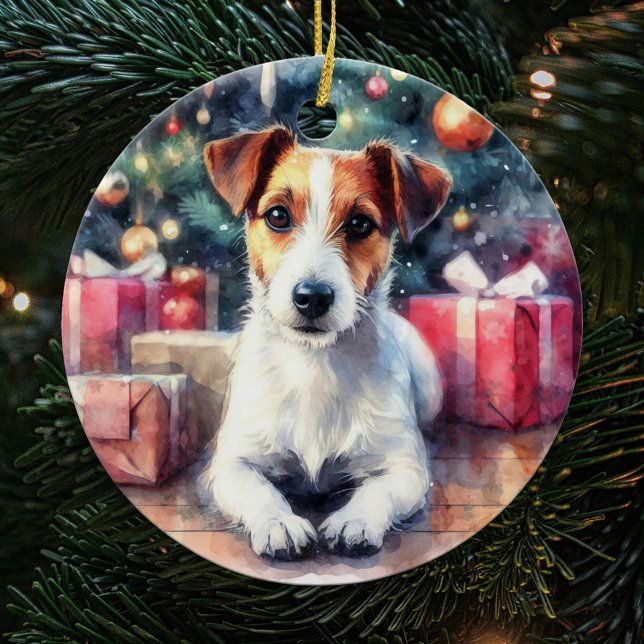 Décoration En Céramique Jack Russell Terrier Aquarelle Scène Noël (Créateur téléchargé)