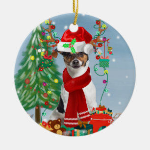 Décoration En Céramique Jack Russell Terrier Dog in Snow Christmas Gifts