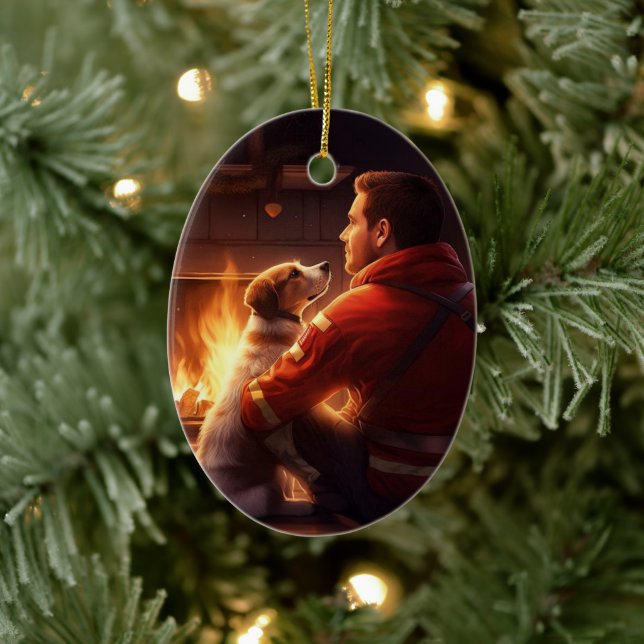 Décoration En Céramique Jack Russell Terrier Pompier, chiot, amateur de ch (Arbre)