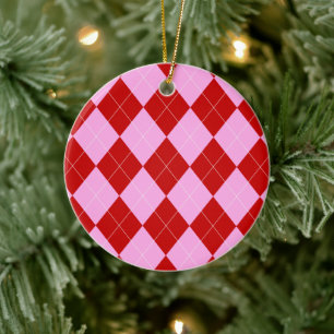 Décoration En Céramique Jacquard preppy Tartan Diamond Plaid Rouge rose
