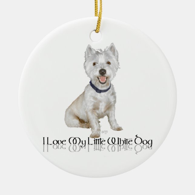 Décoration En Céramique J'adore mon petit chien blanc - Westie (Devant)