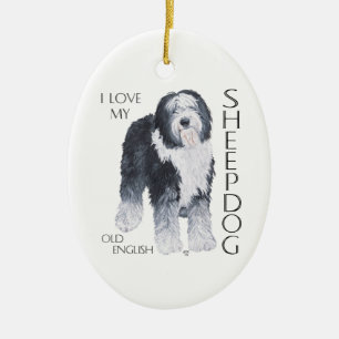Décoration En Céramique J'adore mon vieux chien de berger anglais