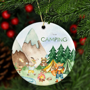 Décoration En Céramique J'aime Camping Bois Animaux Enfants Noël