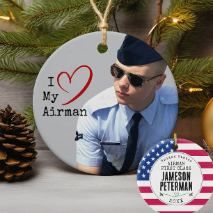 Décoration En Céramique J'aime mon aviateur I Nom du soldat I Photo milita