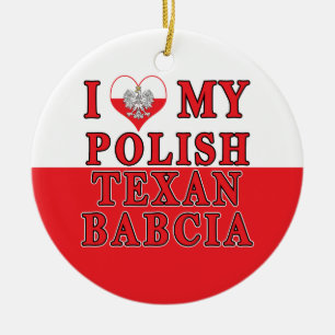 Décoration En Céramique J'Aime Mon Texan Polonais Babcia