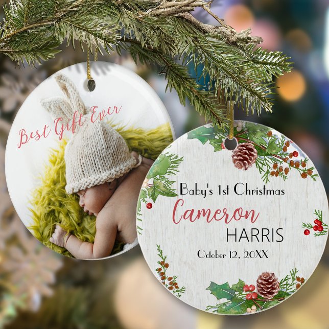 Décoration En Céramique Jalon du bébé rustique 1ère photo de Noël (Créateur téléchargé)