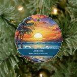 Décoration En Céramique Jamaïque Beach Vacances<br><div class="desc">Belle scène de plage en faux vitrail,  souvenir de voyage de Jamaica Beach personnalisable. Idéal pour Noël et vacances en famille,  ou momento lune de miel. Personnalisation : Changez la légende et l'année pour la rendre unique.</div>