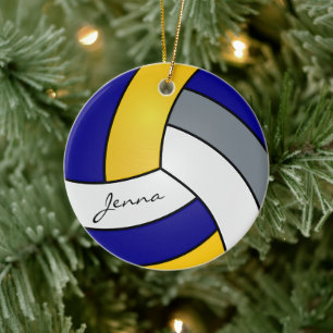 Décoration En Céramique Jaune, Bleu, Blanc & Gris Personnalisez le volley-