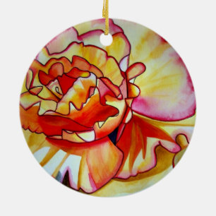 Décoration En Céramique Jaune de la fleur de Begonia aquarelle art origina