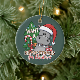 Décoration En Céramique Je veux un hippopotame pour Noël Famille Hippopota