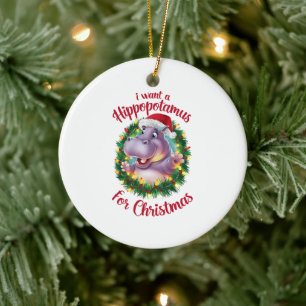 Décoration En Céramique Je Veux Un Hippopotame Pour Noël Hippo De Noël
