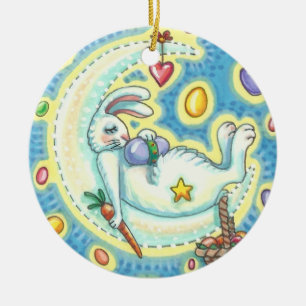 DÉCORATION EN CÉRAMIQUE JELLY BEAN DREAMS EASTER BUNNY HOLIDAY ORNAMENT