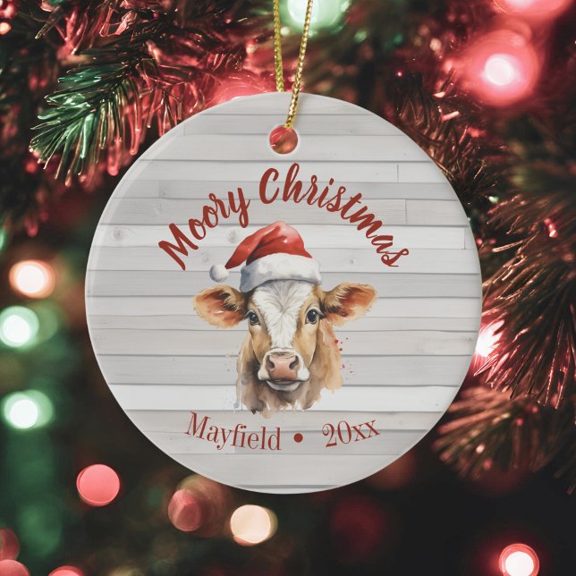 Décoration En Céramique Jersey Cow, Barn Wood, "Moory Christmas" (moory christmas barn wood ornament with jersey cow)