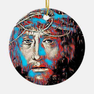 Décoration En Céramique Jésus-Christ portant une couronne d'épines Peintur