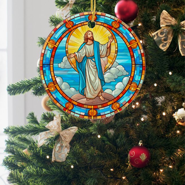 Décoration En Céramique Jésus Divin Vitrail de Noël (Créateur téléchargé)