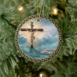 Décoration En Céramique Jésus suspendu à une croix de crucifixion chrétien