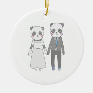 Décoration En Céramique Jeune Couple de Mariés Panda Mignon – Mariée & Mar