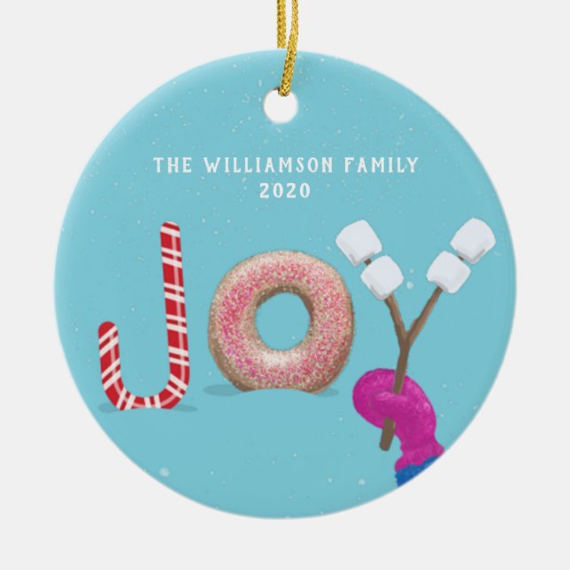 Décoration En Céramique Joie de Noël à Candy Donut Bleu Marshmallow (Devant)