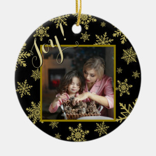 Décoration En Céramique Joie ! Elégante photo Black & Gold Round Holiday
