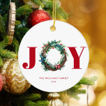 Décoration En Céramique Joie Fleur de couronne de Noël<br><div class="desc">Joie Noël couronne fleurie Ornement de vacances</div>
