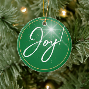Décoration En Céramique Joie ! ou votre message, texte blanc profond vert,