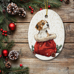 Décoration En Céramique Joli Beagle Chien Chien de Noël Sac cadeau de Noël