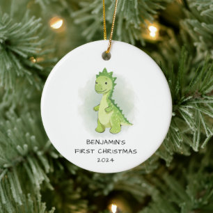 Décoration En Céramique Joli bébé dinosaure vert pour son premier Noël