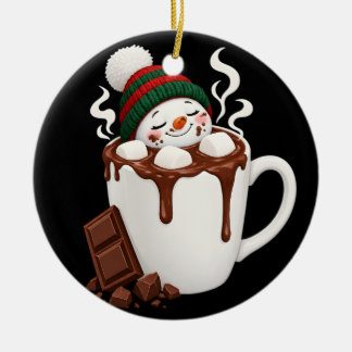 Décoration En Céramique Joli bonhomme de neige au chocolat chaud de Noël