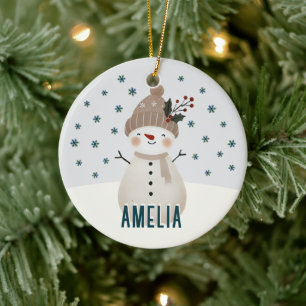Décoration En Céramique Joli Bonhomme de Neige Flocons Enfants Nom Noël