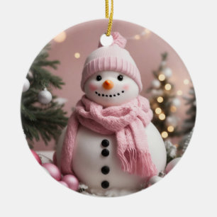 Décoration En Céramique Joli bonhomme de Noël rose
