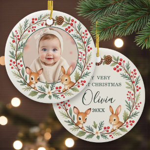 Décoration En Céramique Joli cadeau de premier Noël de bébé de la forêt