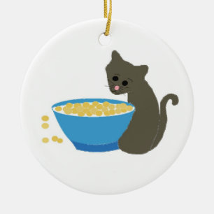 Décoration En Céramique Joli Chat À Côté D'un Plat De Nourriture Bleu