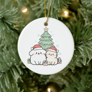 Décoration En Céramique Joli Chat et Chien de Noël Kawaii Fête de Fêtes