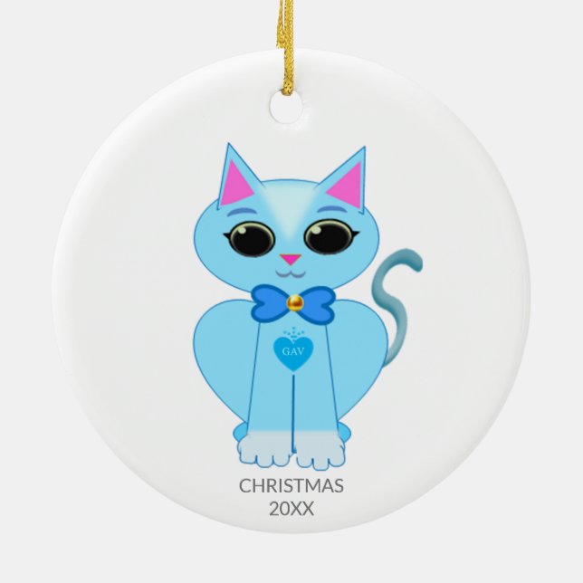 Décoration En Céramique Joli chaton bleu clair & texte (Dos)